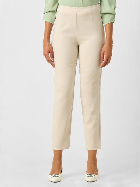 van heusen beige regular fit mid rise trousers