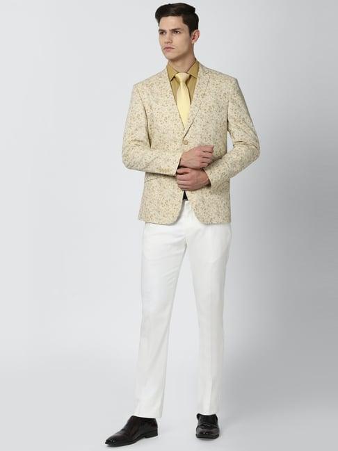 van heusen beige skinny printed two piece suit