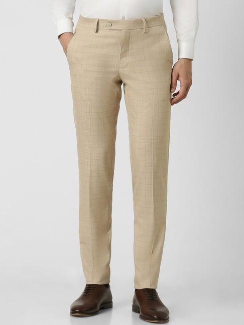 van heusen beige slim fit checks trousers