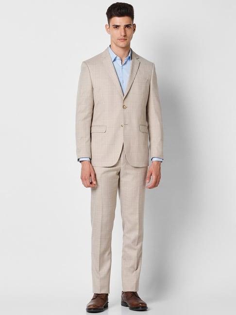 van heusen beige slim fit checks two piece suit