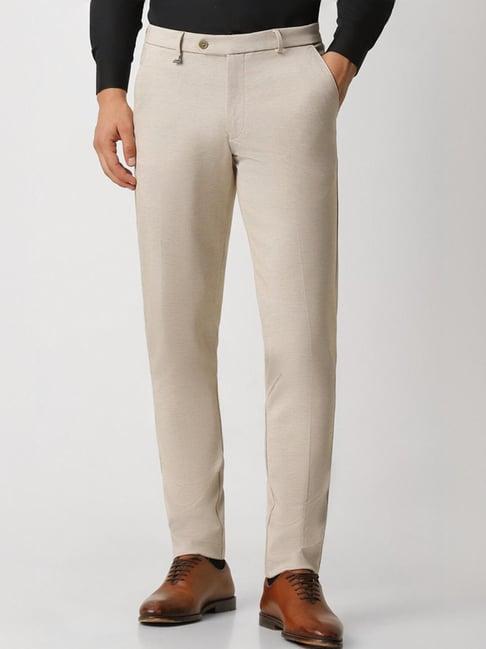 van heusen beige slim fit printed trousers