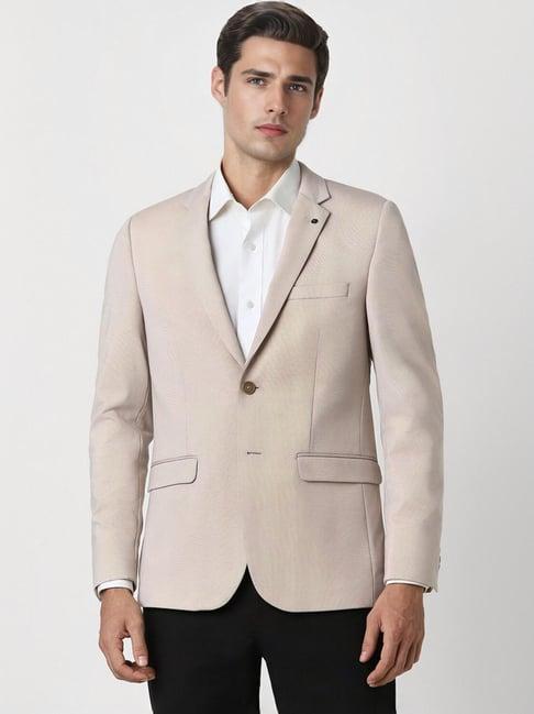 van heusen beige slim fit texture blazer