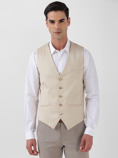 van heusen beige slim fit texture waistcoat