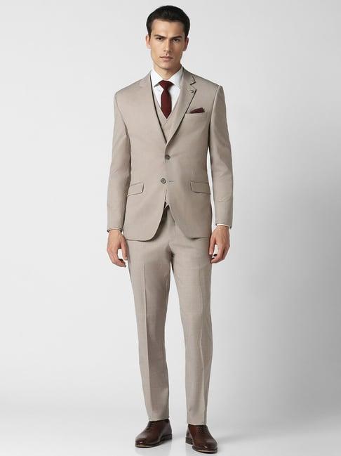 van heusen beige slim fit three piece suit