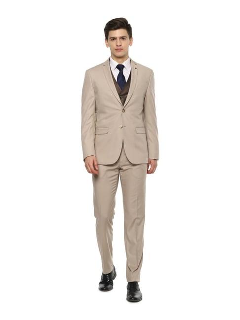 van heusen beige slim fit three piece suit