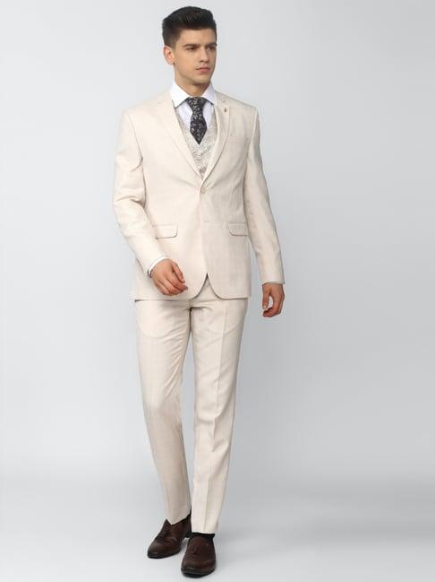 van heusen beige slim fit three piece suit