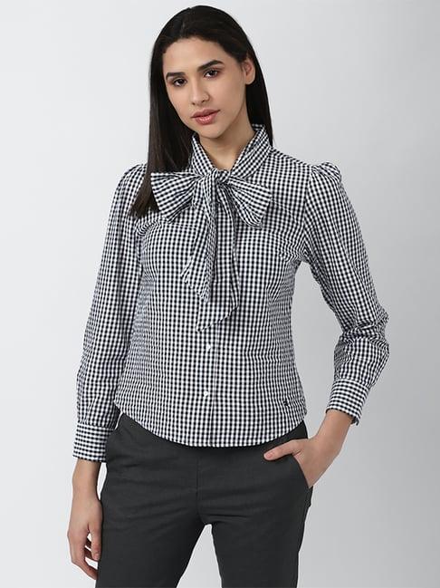 van heusen black & white cotton chequered shirt