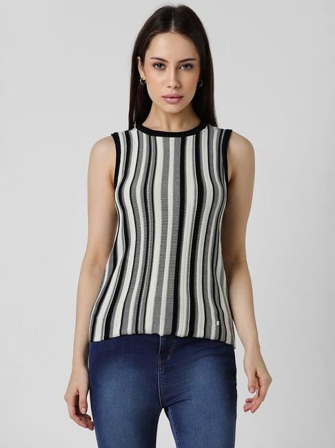 van heusen black & white striped top