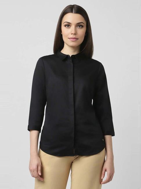 van heusen black cotton formal shirt