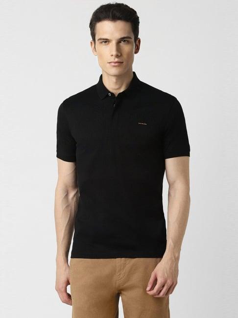 van heusen black cotton regular fit polo t-shirt