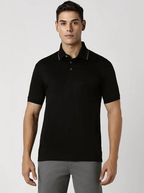 van heusen black cotton regular fit polo t-shirt