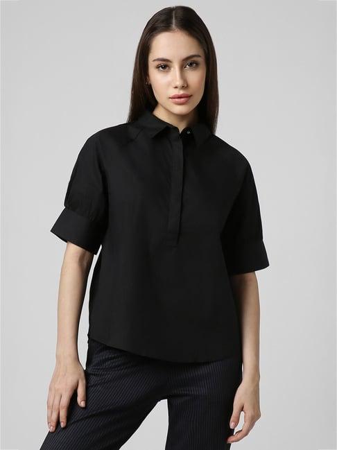 van heusen black cotton regular fit shirt