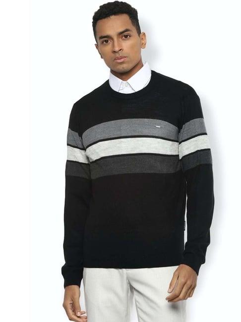 van heusen black cotton regular fit striped sweater