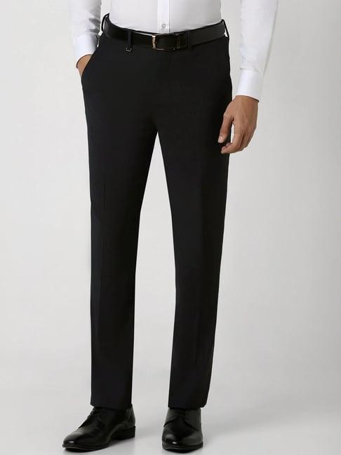 van heusen black cotton regular fit trousers