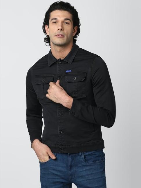 van heusen black cotton slim fit jacket