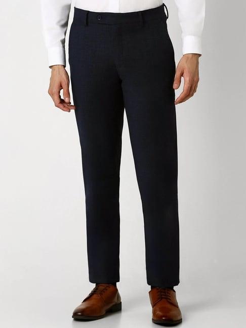 van heusen black cotton slim fit self pattern trousers