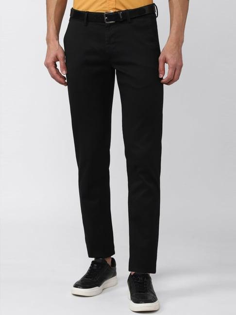 van heusen black cotton slim fit trousers