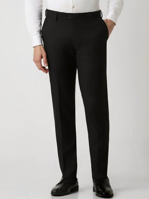 van heusen black cotton slim fit trousers