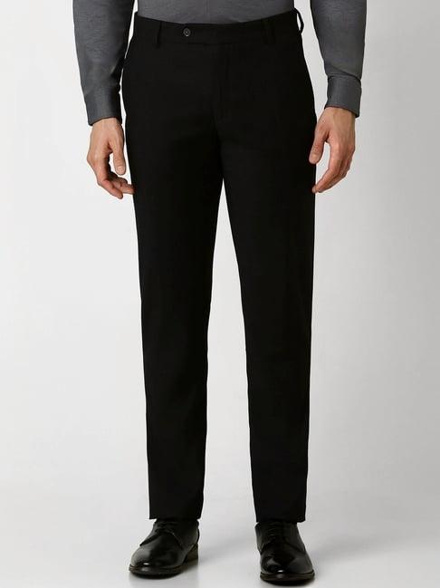 van heusen black cotton slim fit trousers