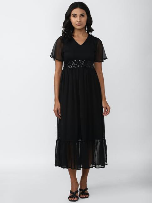 van heusen black embellished fit & flare dress