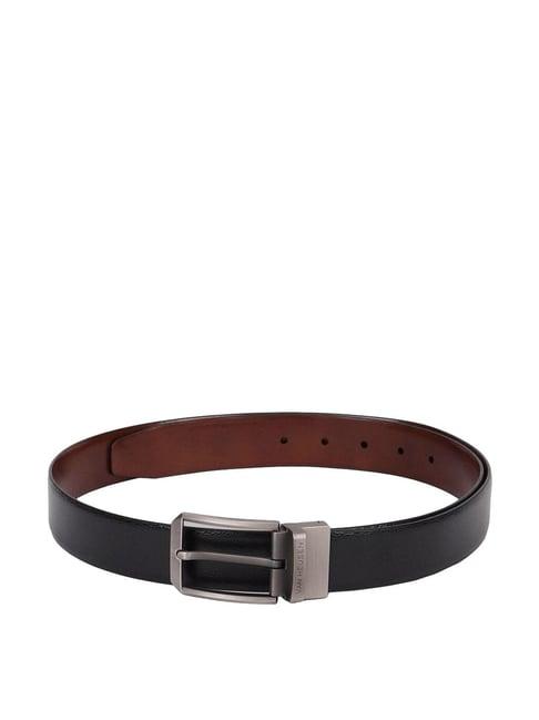 van heusen black leather textured reversible belt for men