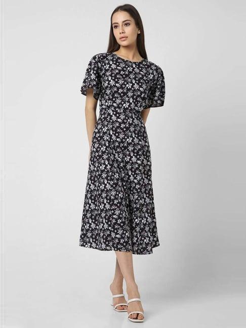 van heusen black printed a-line dress