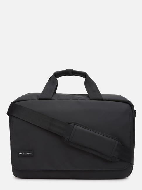 van heusen black pu solid laptop messenger bag