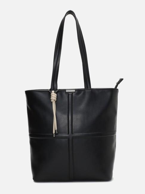 van heusen black pu solid tote handbag