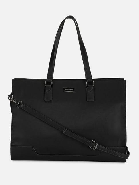 van heusen black pu solid tote handbag