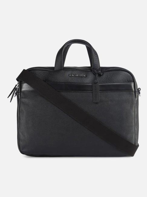 van heusen black pu textured laptop messenger bag