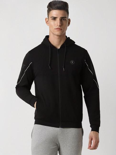 van heusen black regular fit hooded jacket