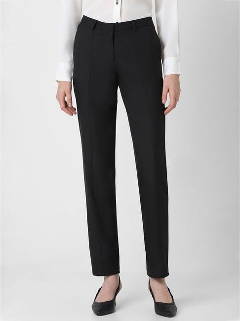 van heusen black regular fit mid rise trousers