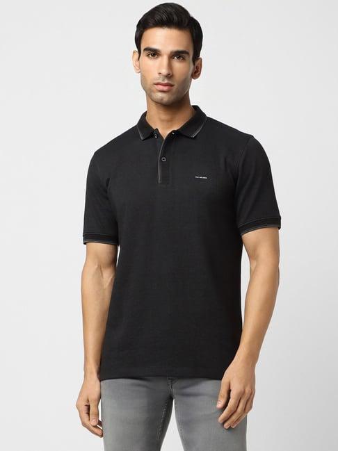 van heusen black regular fit polo t-shirt