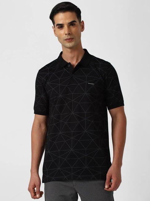 van heusen black regular fit printed polo t-shirt