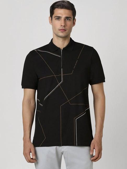 van heusen black regular fit printed polo t-shirt