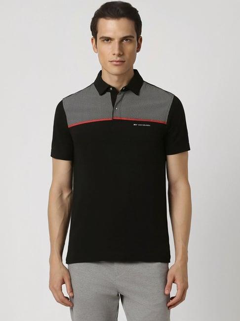 van heusen black regular fit printed polo t-shirt