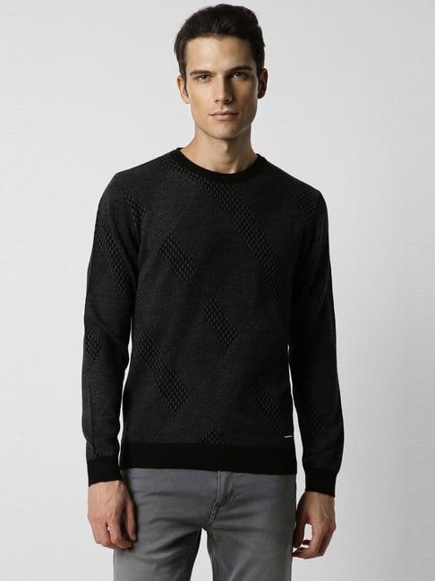 van heusen black regular fit self pattern sweater