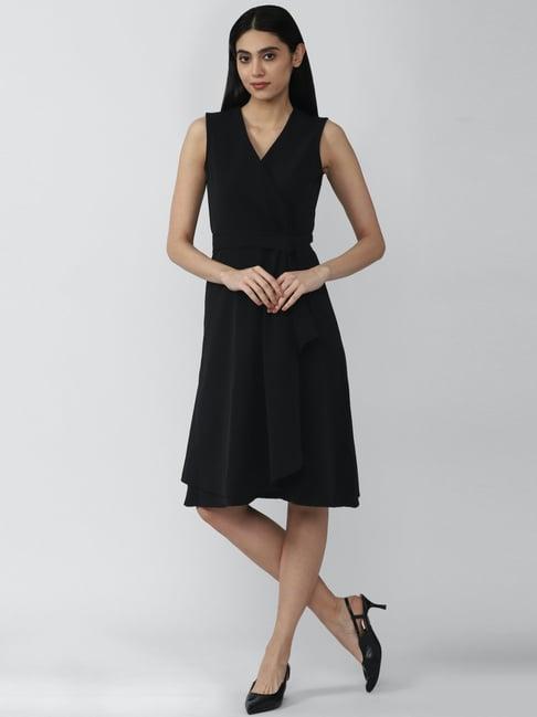 van heusen black self pattern a-line dress