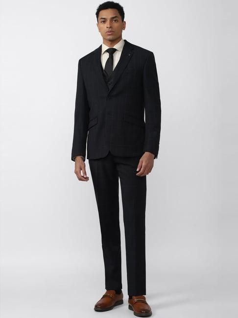 van heusen black slim fit checks three piece suit