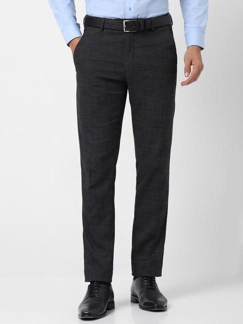 van heusen black slim fit checks trousers