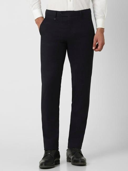 van heusen black slim fit checks trousers