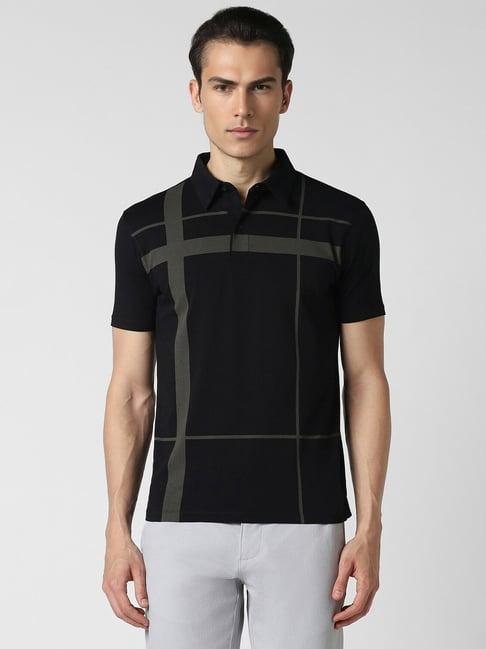 van heusen black slim fit printed polo t-shirt