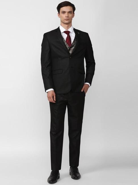 van heusen black slim fit printed three piece suit