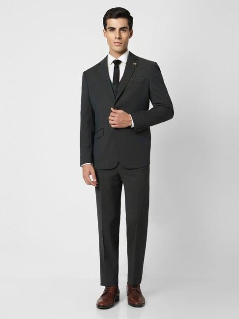 van heusen black slim fit printed three piece suit