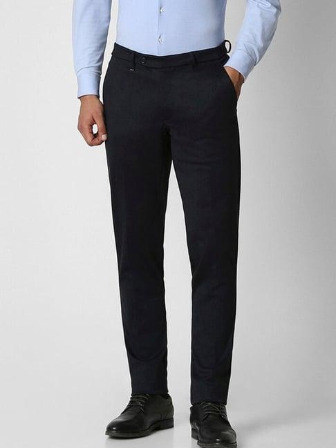 van heusen black slim fit printed trousers