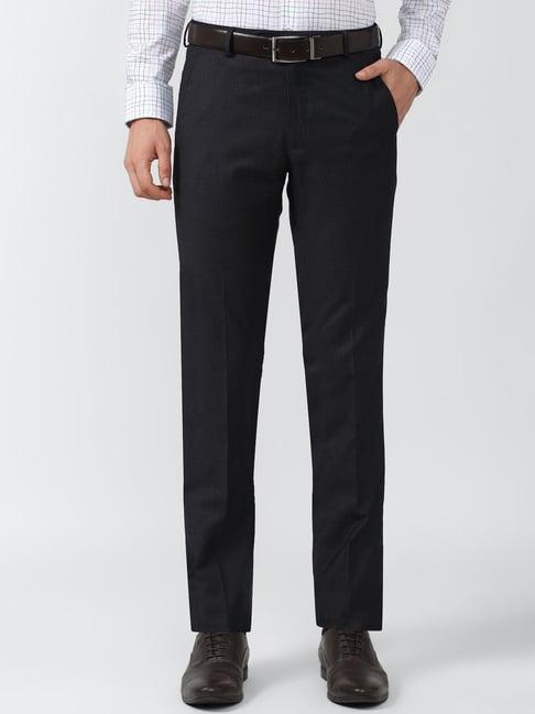 van heusen black slim fit self pattern trousers