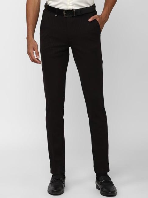 van heusen black slim fit striped trousers