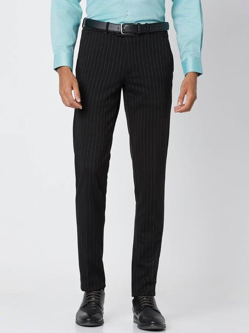 van heusen black slim fit striped trousers