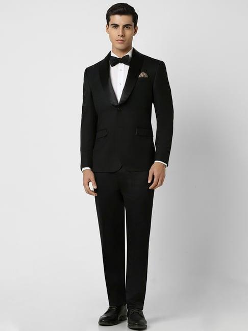van heusen black slim fit texture three piece suits