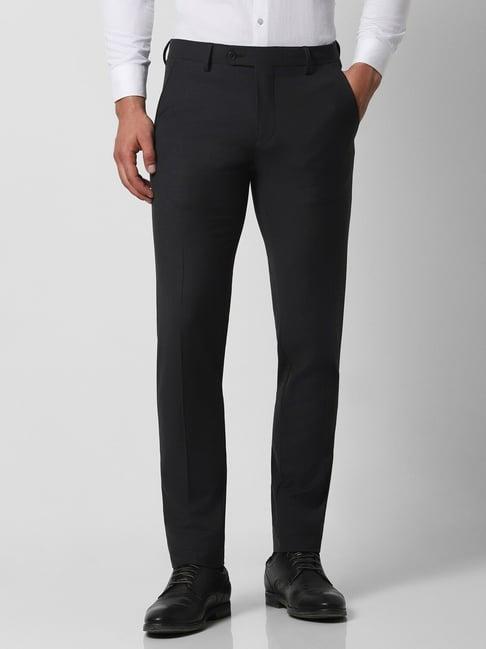 van heusen black slim fit texture trousers